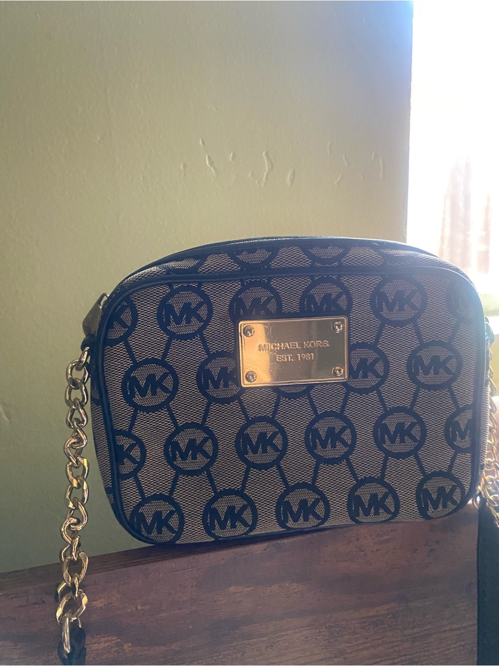 Michael Kors Black Logo Crossbody with Gold Plaque